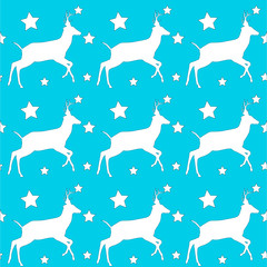 winter seamless pattern with reindeer and snowflakes on brown background