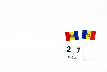 AUGUST 27 Wooden calendar Concept independence day of Moldova and Moldova national day. with space for your text