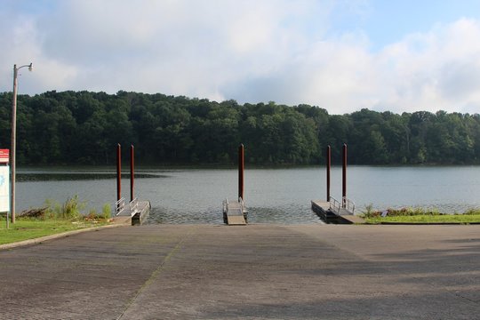 The boat launching at the lake. 