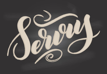 Servus. Traditional German Oktoberfest bier festival with bavarian Servus. Vector hand-drawn brsh lettering illustration isolated on white.