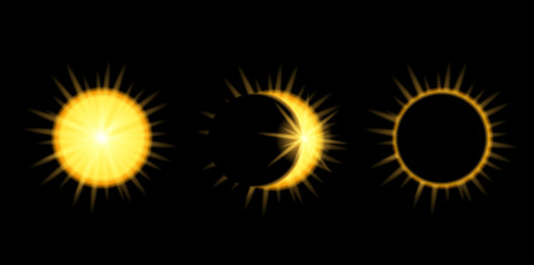 Fototapeta premium Solar Eclipse phases in dark sky. Vector illustration