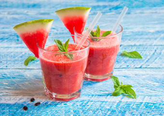 Fresh watermelon juice in glasses