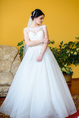 Beautiful bride posing in wedding dress