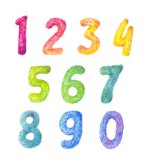 Numbers cartoon  kids set. Fluffy watercolor numeral collection