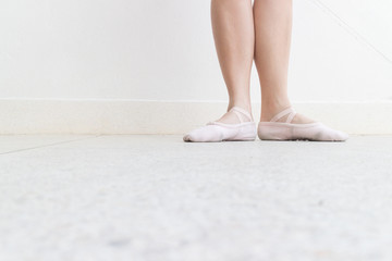 ballet first foots position on right frame on the street with point shoes