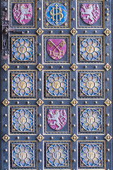 Medievel ornament elements on castle's door.