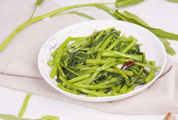 Stir Fried Water Spinach, Thai food.