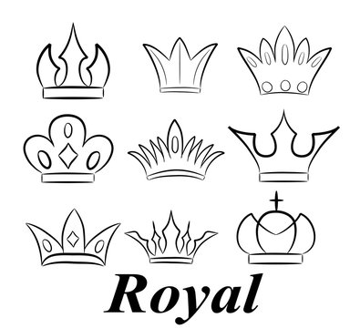 Hand drawn crowns logo and icon collection