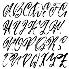 Hand drawn elegant calligraphy font. Modern brush lettering. Grunge style alphabet. Vector illustration.