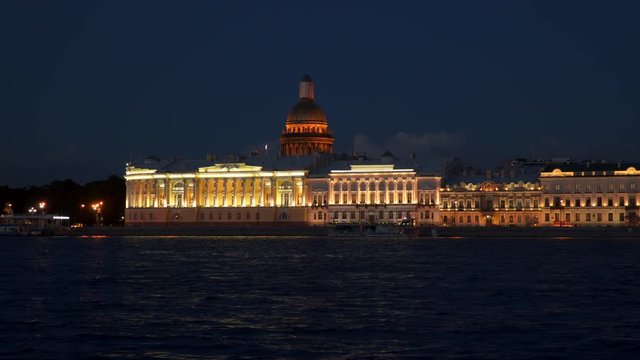 Illumination of the building of the Constitutional Court of the Russian Federation on the Neva River in St. pterburge
