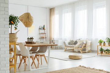 Modern interior with brick wall
