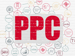 Advertising concept: PPC on wall background