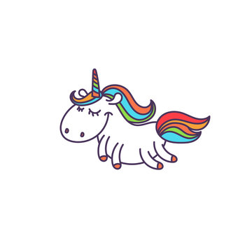 Illustration of cute cartoon unicorn. Vector