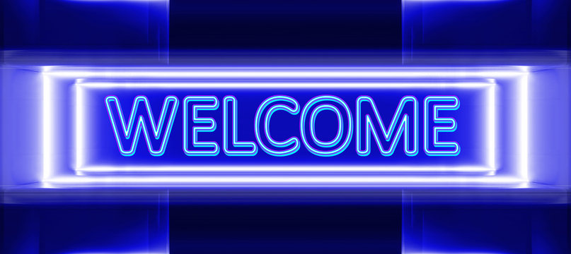 neon sign of welcome