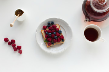 tea and toast with berries for breakfast