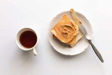 toasts with peanut butter and tea