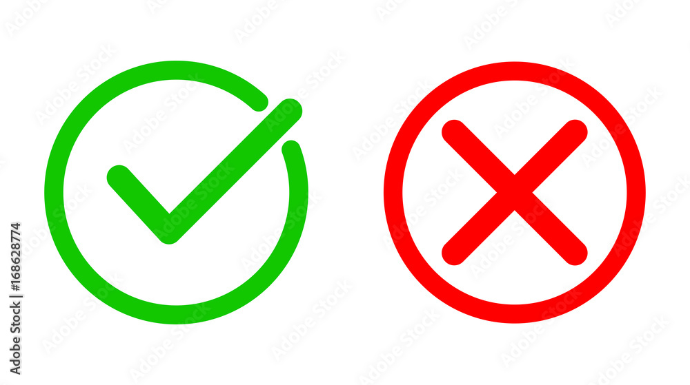 Poster green tick and red cross checkmarks. vector illustration.