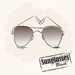 Isolated sketched brown-beige sunglasses with text brand