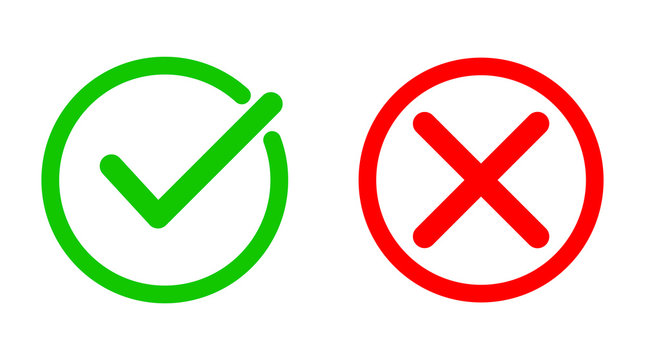 Green tick and red cross checkmarks. Vector illustration.