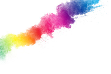 Multicolored powder explosion on white background