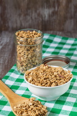 Almond Breakfast Granola on Green Cloth