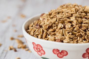 Almond Granola Breakfast Cereal In Bowl