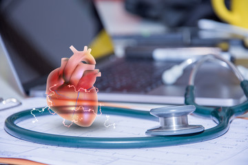 heart and stethoscope on ekg graph
