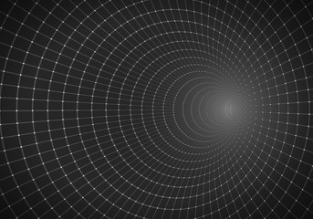 Illustration of Vector Tunnel Background. 3D Wireframe Grid Tunnel