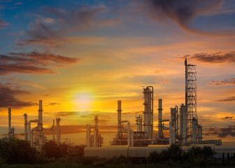 Oil refinery and Oil industry at sunset