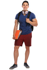 Student junger jung lachen Ganzkörper Mann Portrait Jugendlicher Freisteller