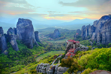 Meteora is included in the UNESCO World Heritage Site. Meteora is a big monastery complex including nine reserved monastery built on top of difficult high cliffs resembling stone pillars. - 168633944