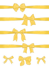 set of golden bows and ribbons on white. hand drawn vector illustration