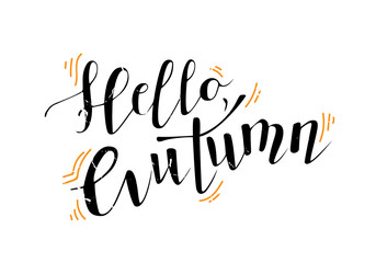 Hello autumn vector illustration. Vector illustration of hello autumn text for banners. Hello autumn calligraphy background. Hello autumn lettering typography poster. Good for cards, print, covers