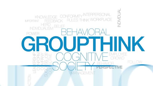 Groupthink animated word cloud, text design animation. Kinetic typography.