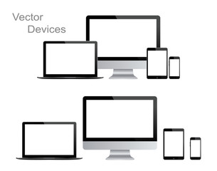 Black gadgets and devices, realistic vector illustration