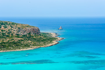 Paradise beach balos at beautiful bay and coast - View over Balos Lagoon, island on Crete, Greece