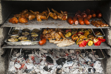 sausages, poultry, shashlik grilled on a barbeque