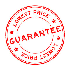 Grunge red guarantee lowest price round rubber seal stamp on white background