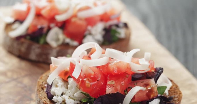homemade bruschetta with ricotta tomatoes and herbs