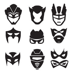 Black silhouette of superheroes masks. Vector monochrome illustrations set isolated