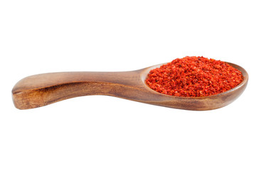 Ground red pepper in a wooden spoon