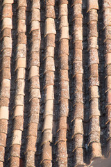 Tejas antiguas en un tejado