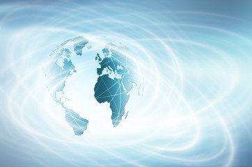 Best Internet Concept of global business. Globe, glowing lines on technological background. Wi-Fi, rays, symbols Internet, 3D illustration