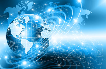 Best Internet Concept of global business. Globe, glowing lines on technological background. Wi-Fi, rays, symbols Internet, 3D illustration