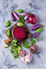 Mini eggplant with purple vegetables