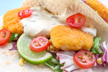 Delicious fish taco, close up