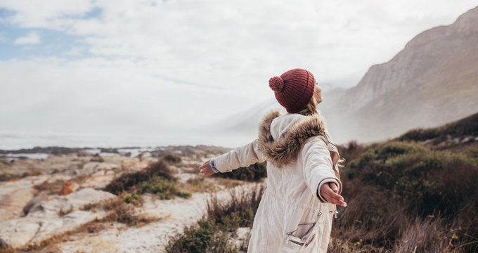 Relaxed Woman On A Winter Day At The Beach