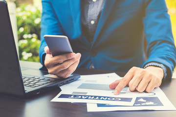 business technology concept,Business people hands use smart phone connection