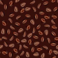 Coffee beans vector seamless pattern isolated on brown background for coffee shop. Can be used for printing on textile, pattern fills, web page background, textures or gift wrap and wallpapers