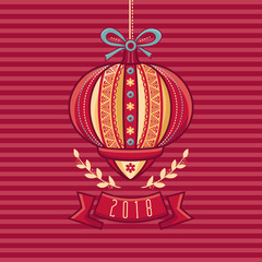 Chinese Flashlight. Greeting Card. Winter Holidays.